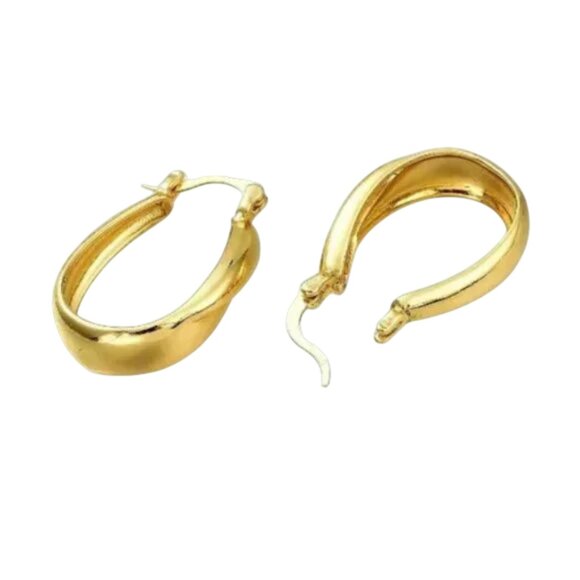 1 1/8 Inch 29mm Hoop Gold Tone Pierced Post Earrings - Picture 4 of 5